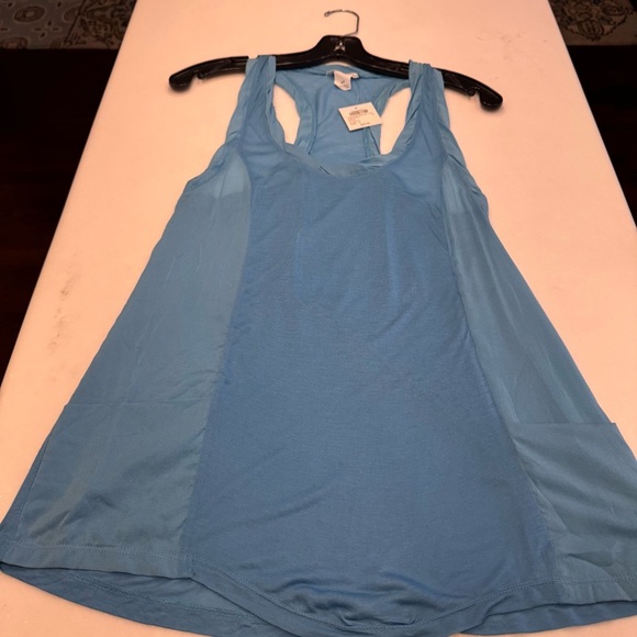 Club Monaco Women’s Racerback Tee / Tank blue w/ sheer side panels size SP NWT - Picture 5 of 8